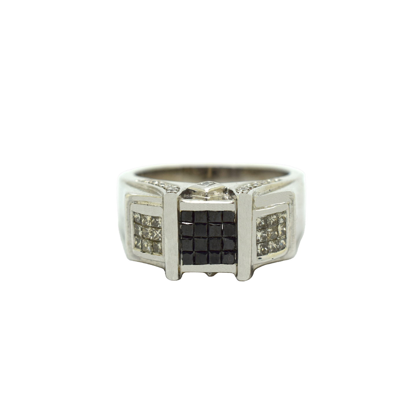 14k Gold Black & White Princess Diamond Square Ring