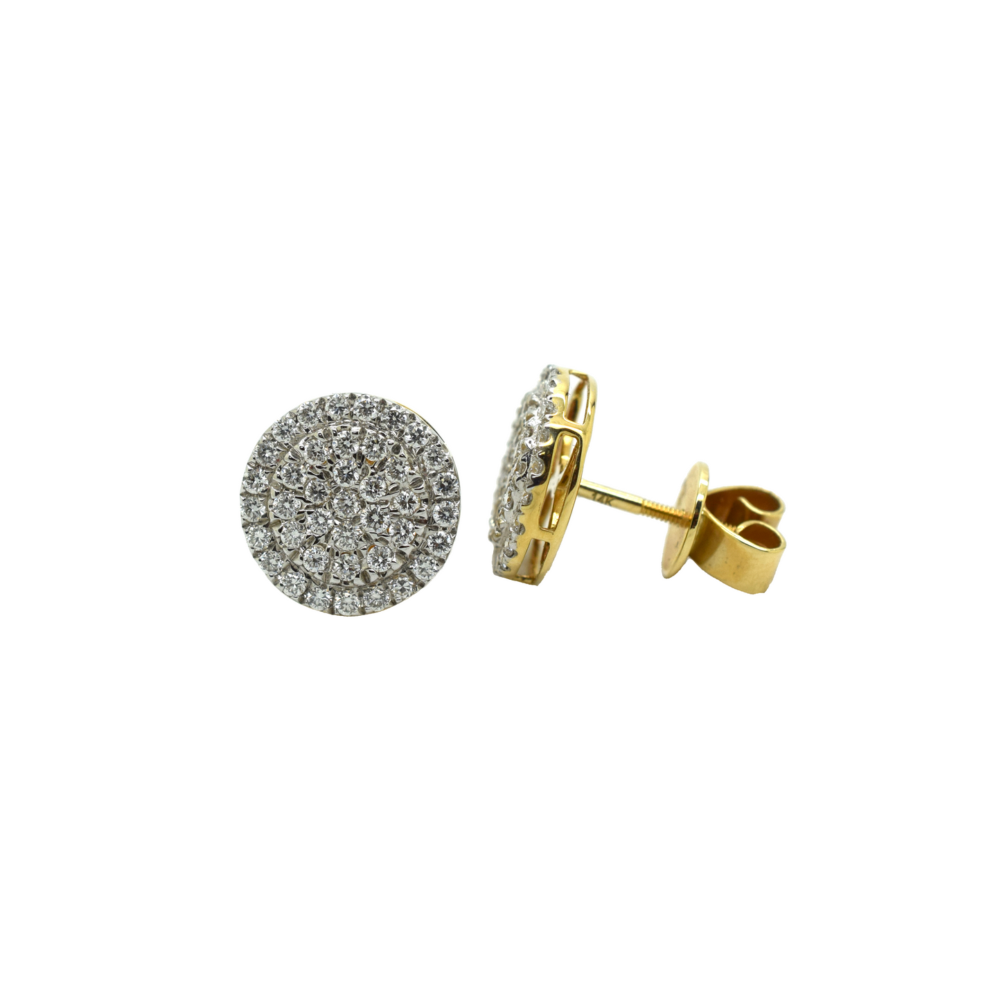 14k Gold Diamond Cluster Flat Circle Earrings 1.29ct