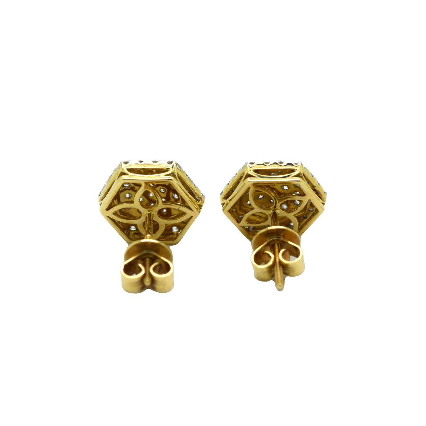 14k Gold Diamond Cluster Hexagon Earrings 1.75ct