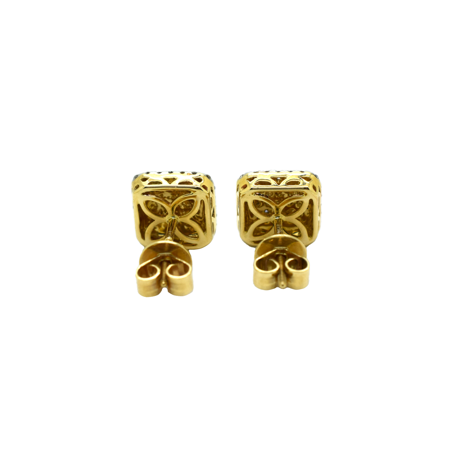 14k Gold Diamond Cluster Square Earrings 1.15ct