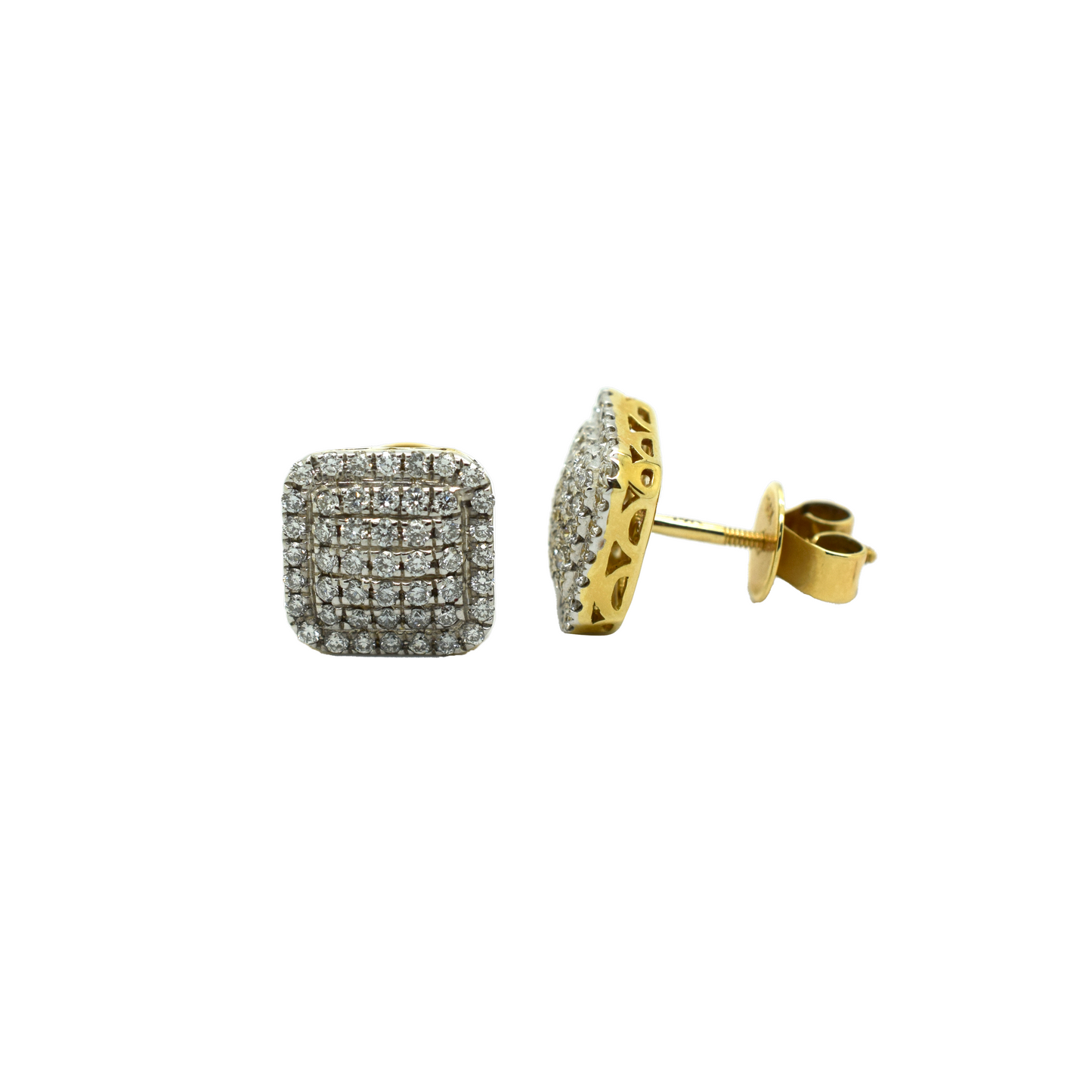 14k Gold Diamond Cluster Square Earrings 1.15ct