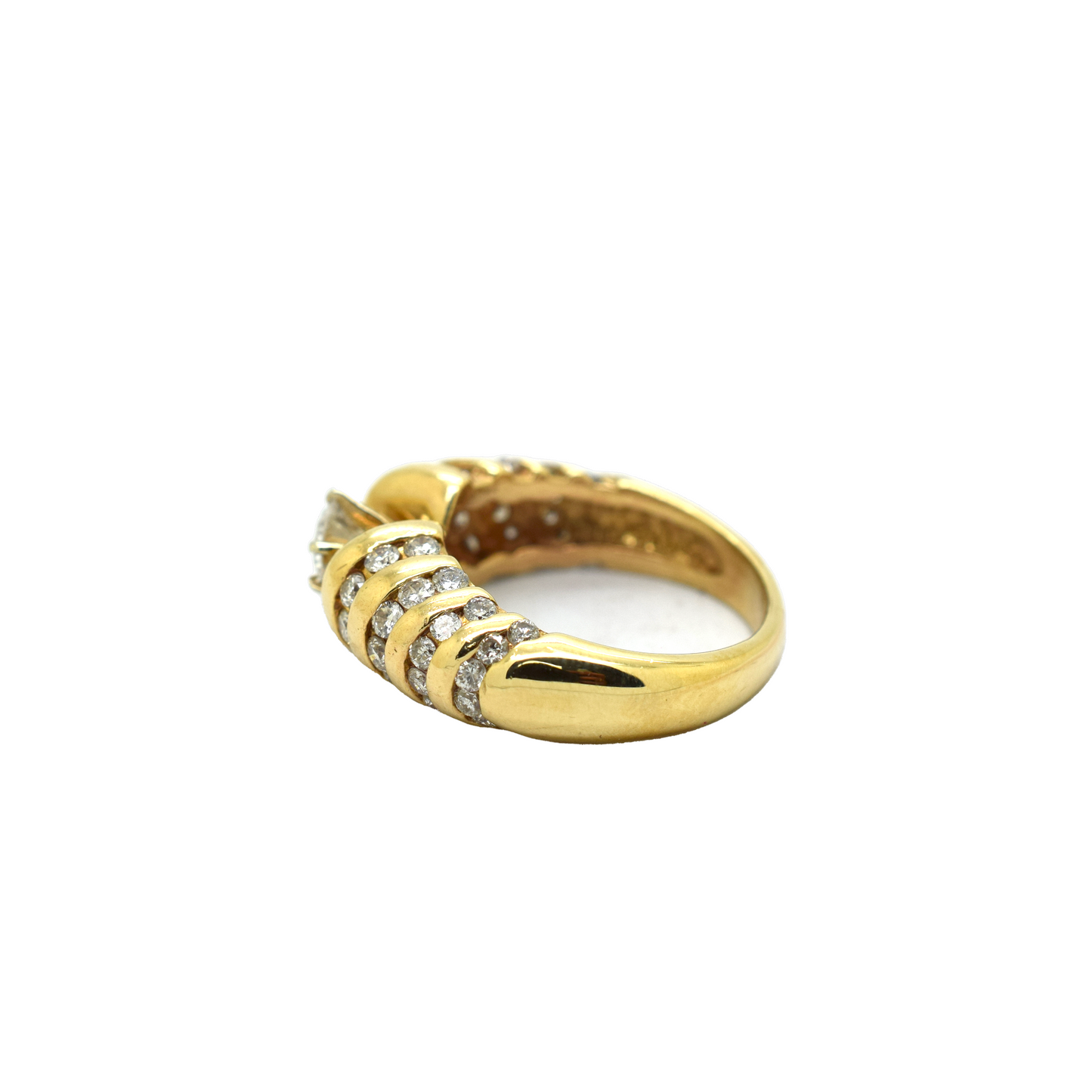 14k Gold Diamond Ribbed Ring 1.46ct