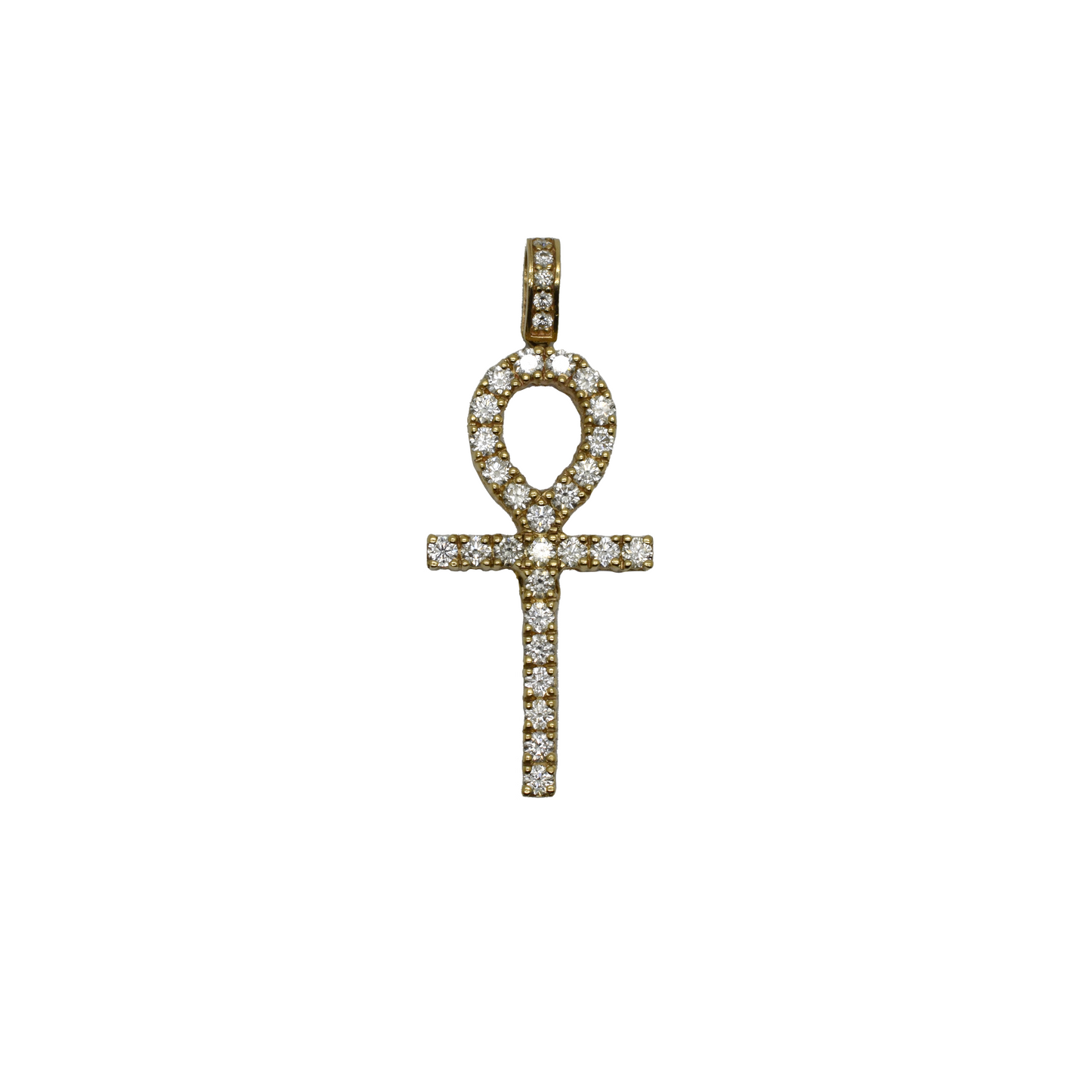 14k Gold Diamond Ankh Pendant 1.6ct
