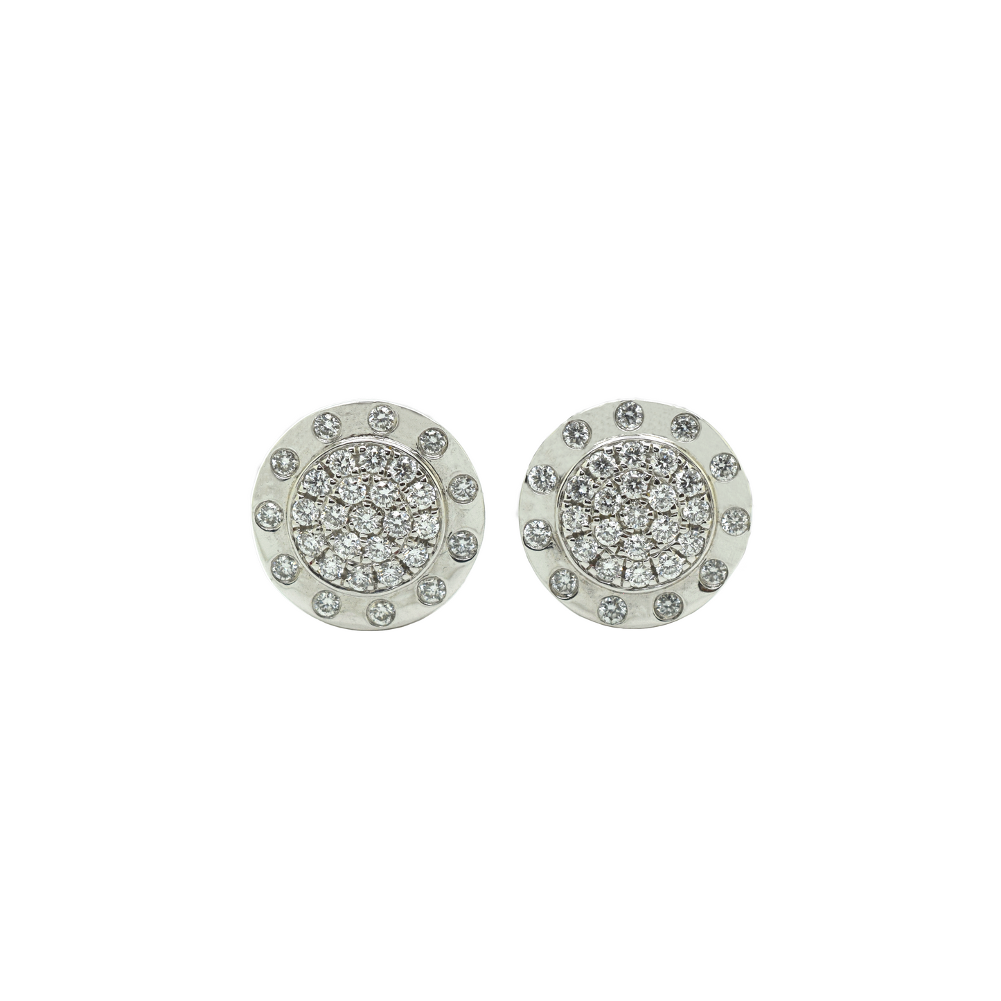 14k Gold Diamond Cluster Bordered Circle Earrings 0.85ct
