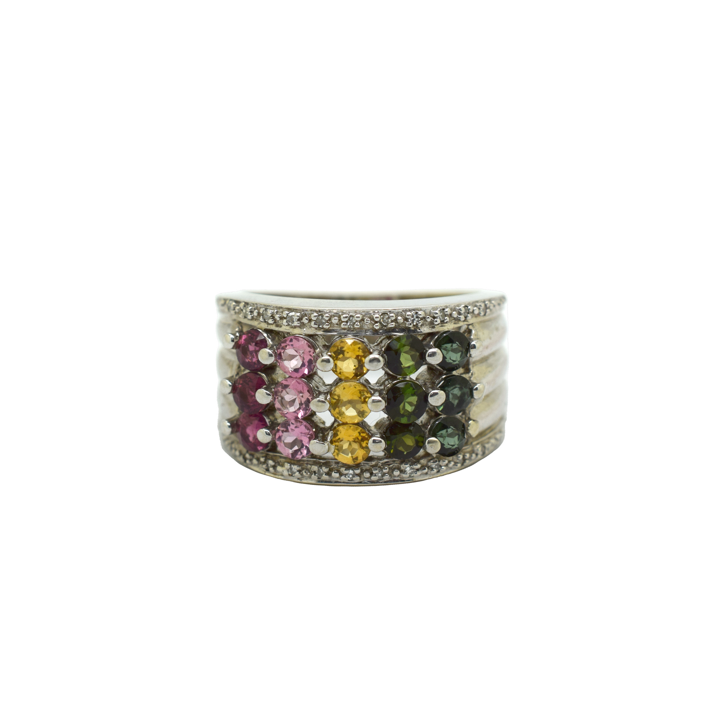 14k Gold Diamond Rainbow Ring 0.22ct