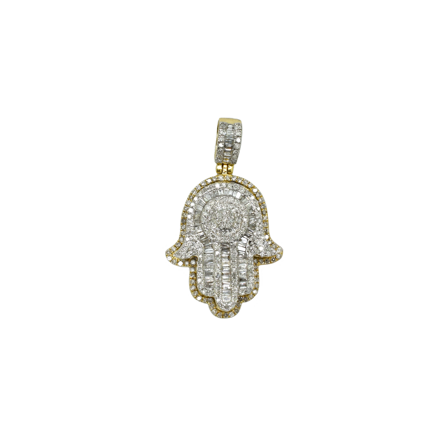 14k Gold Baguette Hamsa Hand 1.06ct