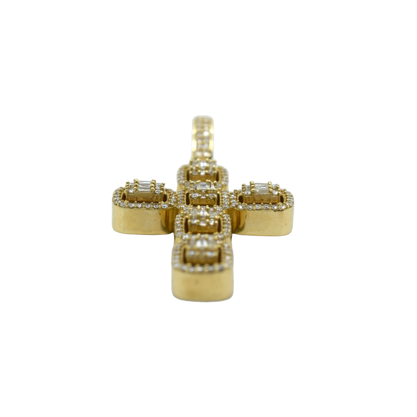 14k Gold Baguette & Round Diamond Cross 1.74ct