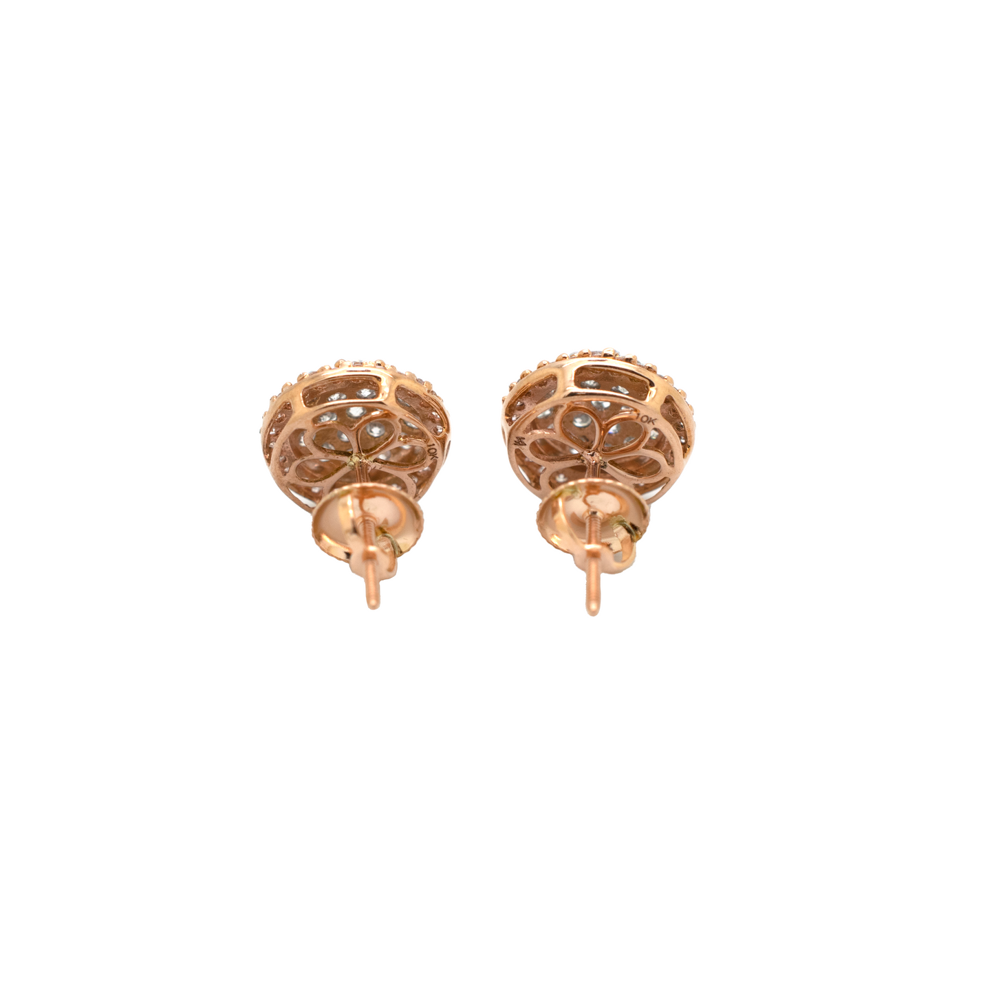 10k Rose Gold Diamond Halo Cluster Earrings 1.98ct
