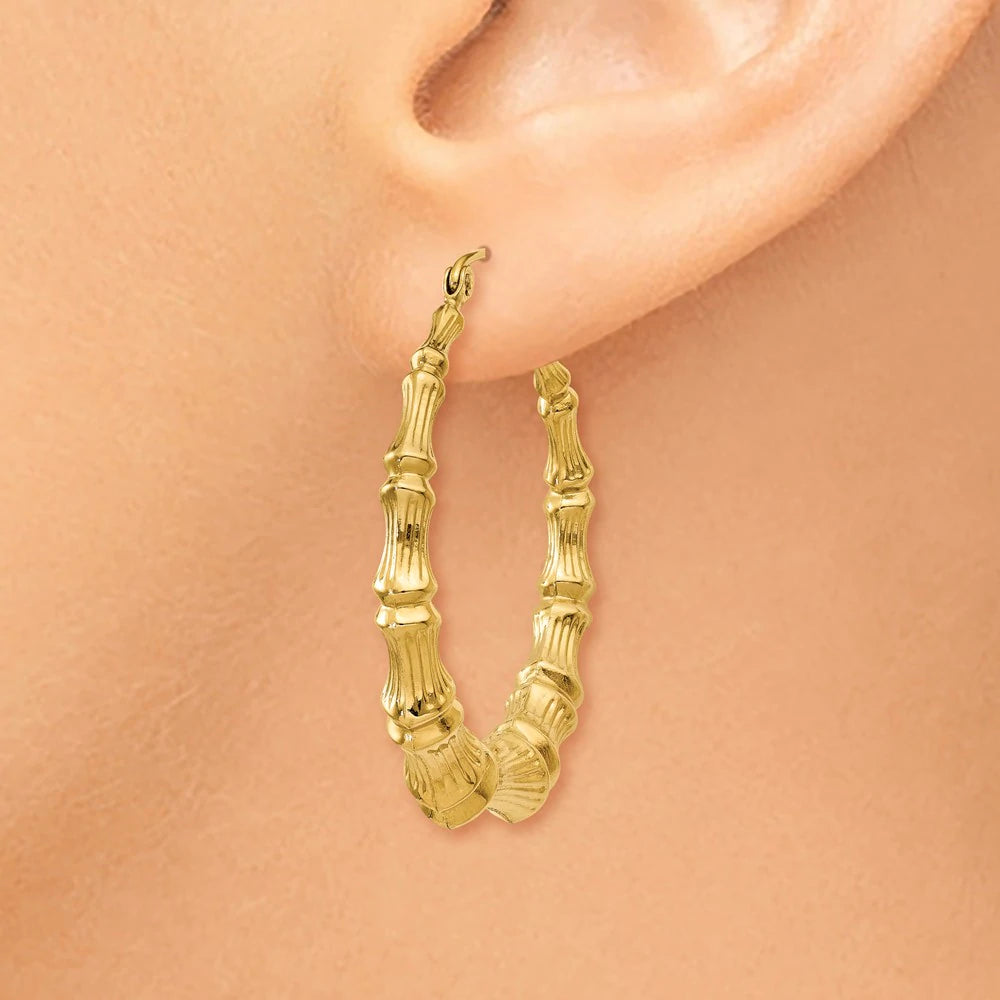 14k Gold Bamboo Earrings 32mm (Small)
