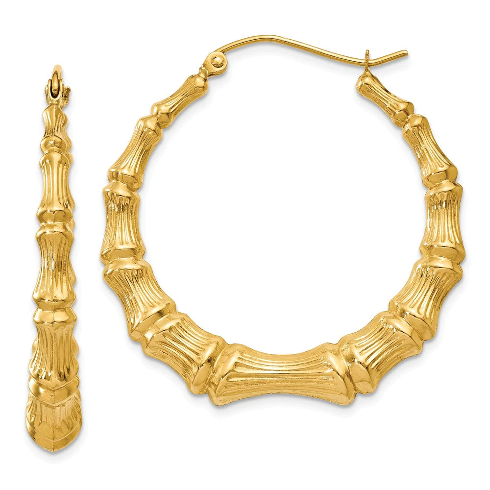 14k Gold Bamboo Earrings 32mm (Small)