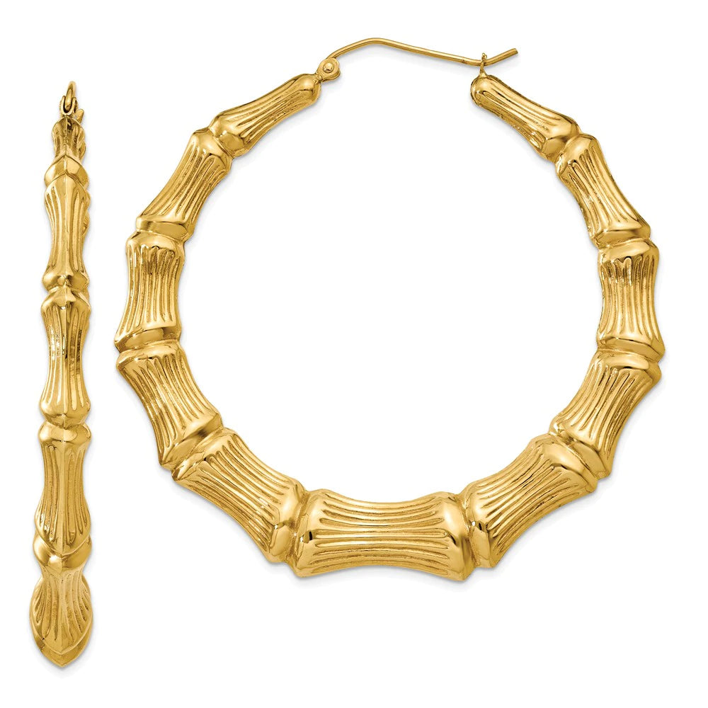 14k Gold Bamboo Earrings 57mm (Large)