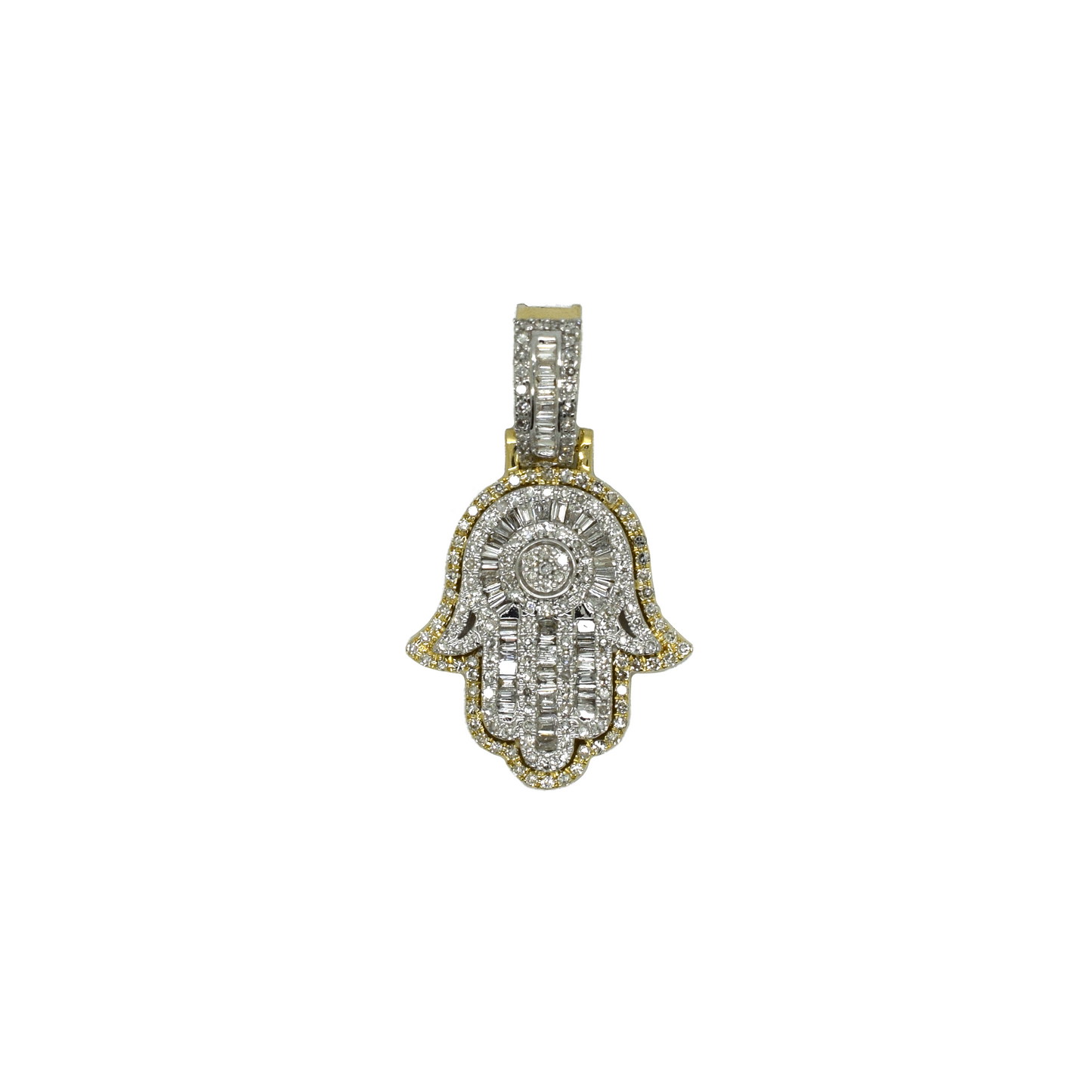 14k Gold Baguette Hamsa Hand 0.70ct