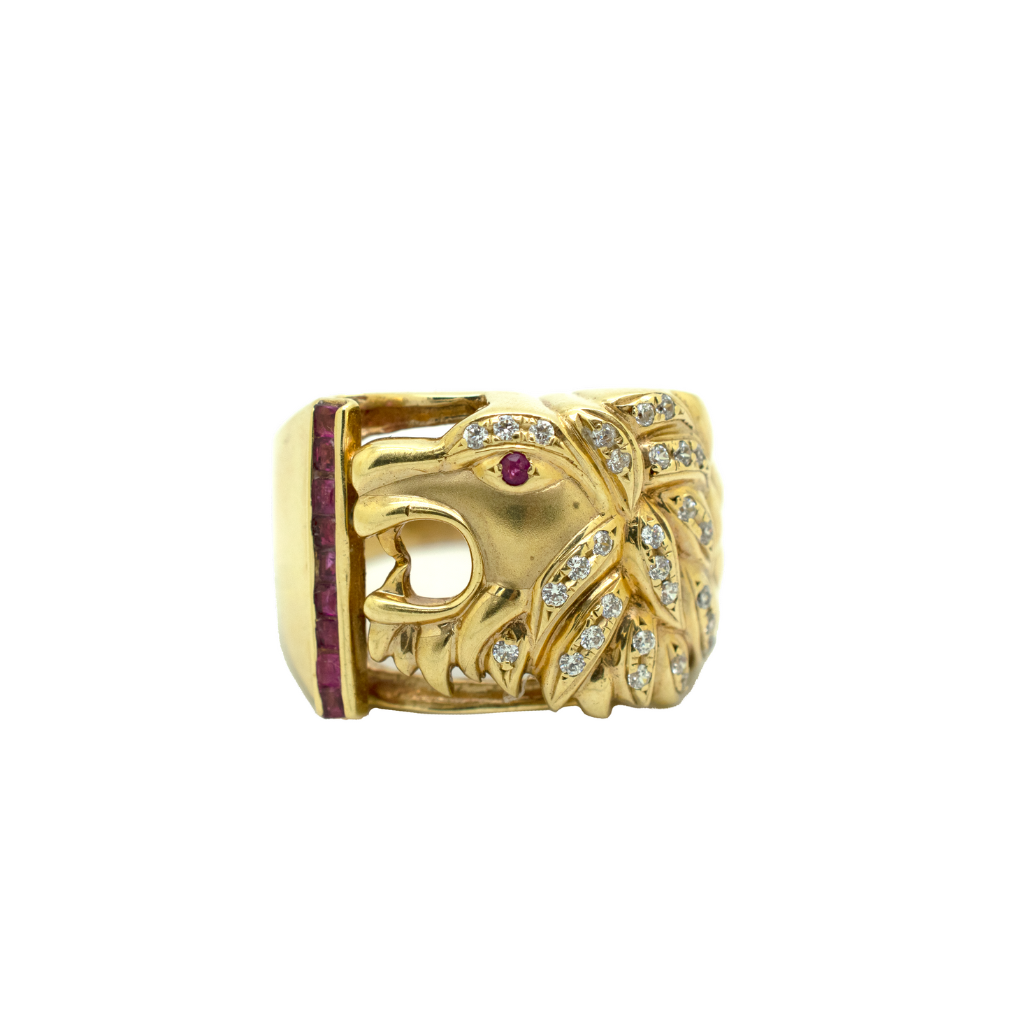 14k Gold CZ Lion Ring