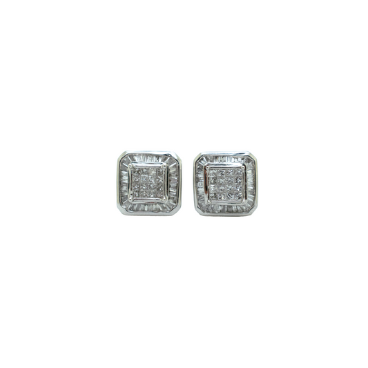 14k Gold Baguette & Princess Diamond Square Earrings 1.6ct