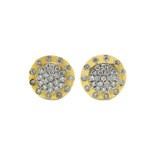 14k Gold Diamond Cluster Bordered Circle Earrings 0.85ct