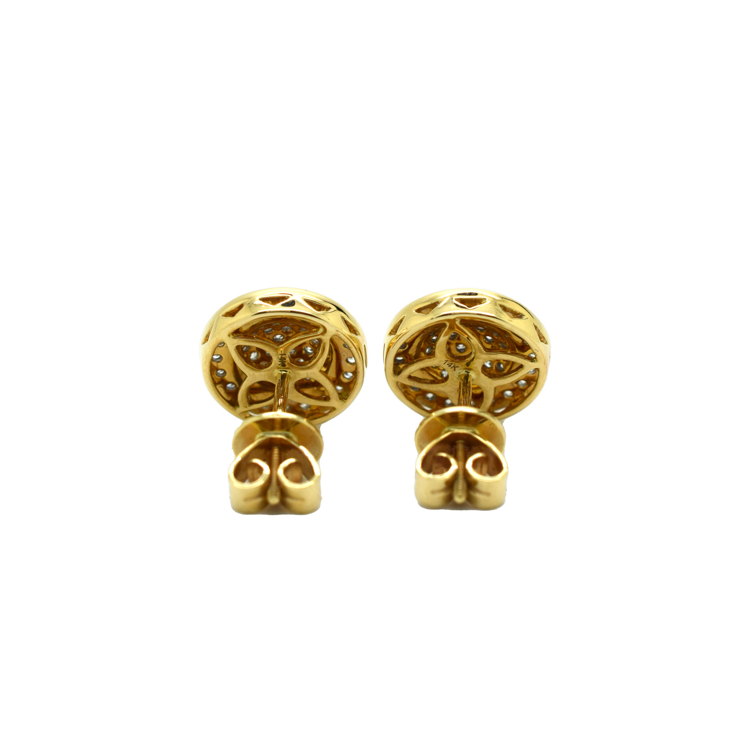 14k Gold Diamond Cluster Circle Earrings 1.35ct