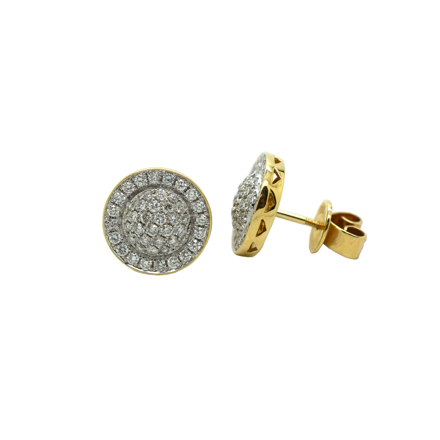 14k Gold Diamond Cluster Circle Earrings 1.35ct