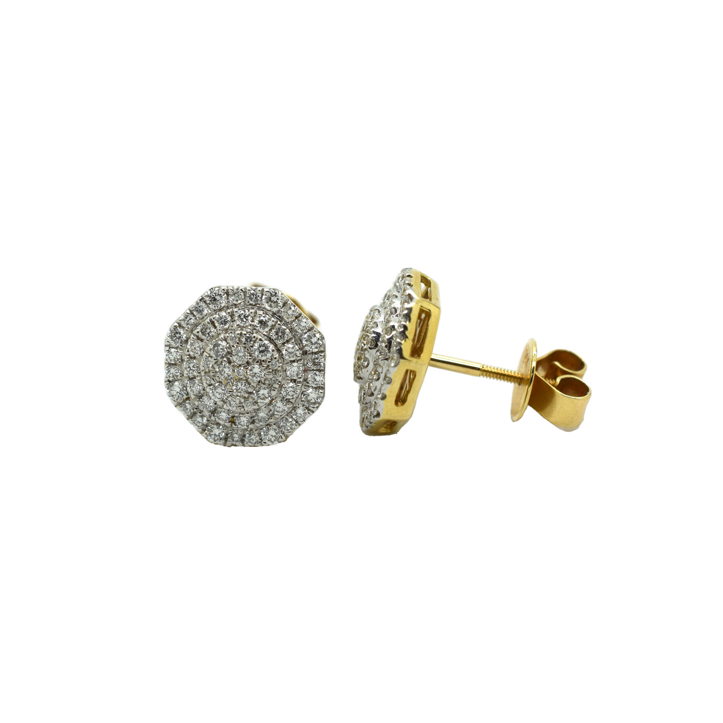 14k Gold Diamond Cluster Hexagon Earrings 1.10ct