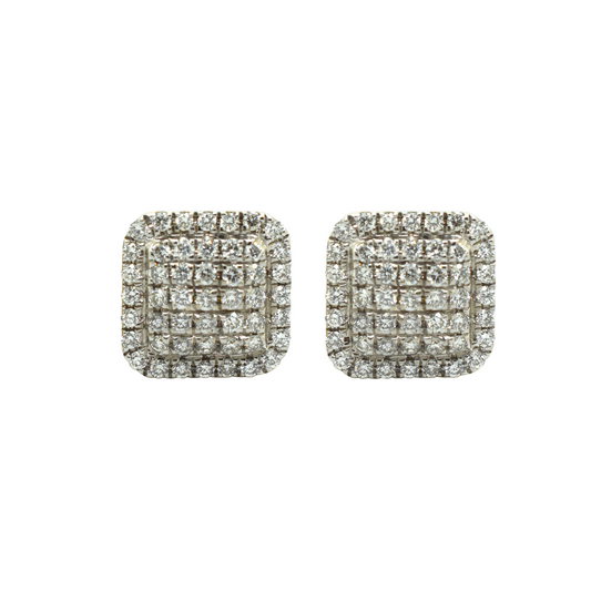 14k Gold Diamond Cluster Square Earrings 1.15ct