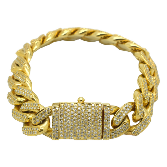 14k Semi-Solid Diamond Cuban Bracelet 16mm 7.12ct