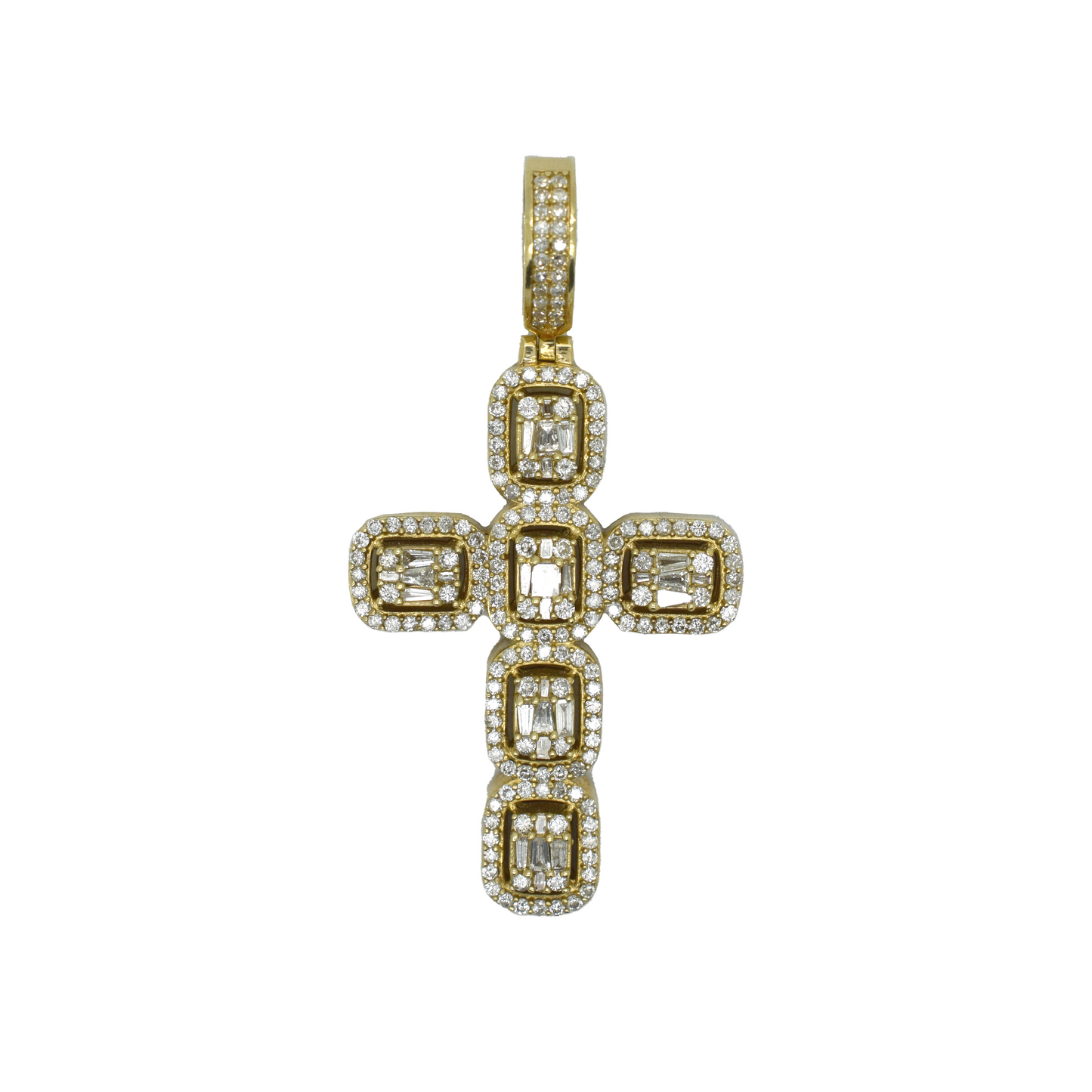 14k Gold Baguette & Round Diamond Cross 1.74ct