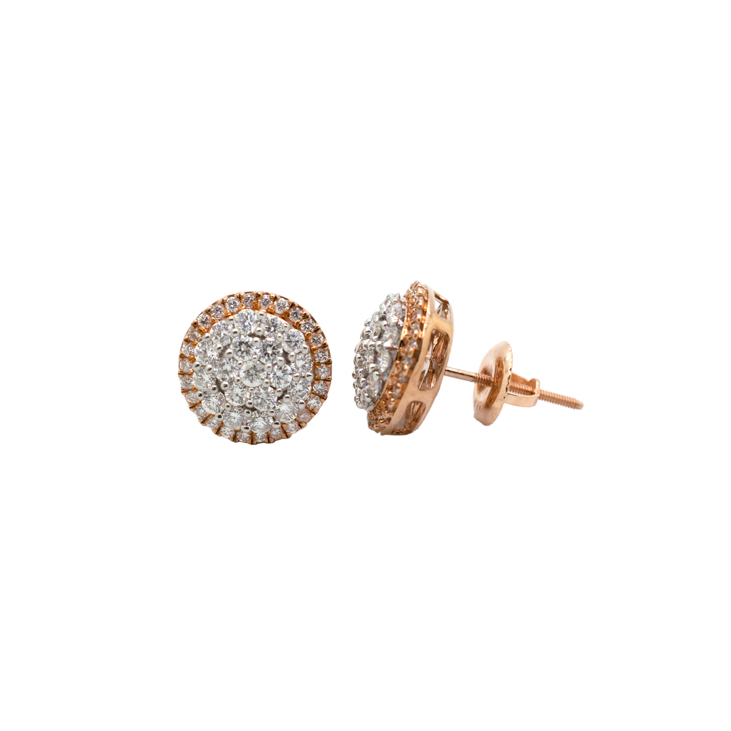 10k Rose Gold Diamond Halo Cluster Earrings 1.98ct