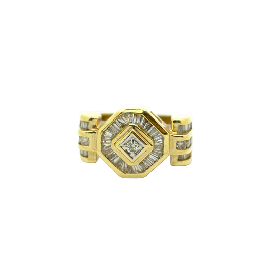 14k Gold Mixed Diamonds Octagon-Shaped Ring 1.3ct